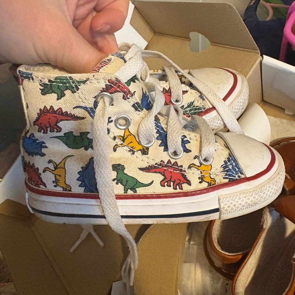 Converse Kids' High-Top Sneakers - White with Multicolor Dinosaur Print